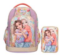 Depesche TOPModel Girl Power - Sac à dos d'écolier et trousse à 3 compartiments, avec motif et motif floral, sac d'école avec bretelles réglables, trousse avec crayons de couleur, ciseaux, règle, etc.