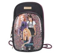 Depesche 13022 TOPModel Rebel Kitty-Etui pour Portable à Porter Autour du Cou en Noir et Violet, avec Motif de modèle, Chats et Paillettes, étui pour Smartphone avec Fermeture éclair, Multicolore