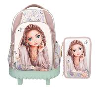 Depesche TOPModel Summerfeeling - Sac à dos d'écolier à roulettes et trousse à 3 compartiments, motif et motif floral, sac d'école avec bretelles réglables, trousse avec crayons de couleur, ciseaux