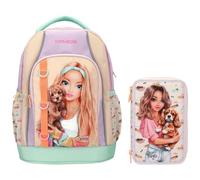Depesche TOPModel Sunny Dog - Sac à dos d'école et trousse à 3 compartiments, avec modèle et motif chien, cartable avec bretelles réglables, trousse avec crayons de couleur, ciseaux, règle, etc.