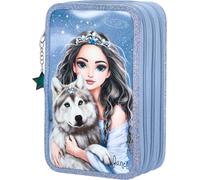 Depesche 13149 TOPModel Wolf - Trousse à Crayons remplie à 3 Compartiments en Bleu foncé, avec Motif de modèle, étoiles et Paillettes, Trousse à Crayons avec Crayons de Couleur et Bien Plus Encore