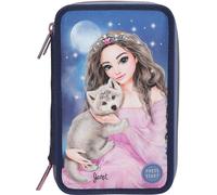 Depesche 13150 TOPModel LED Wolf - Trousse à Crayons remplie à 3 Compartiments en Bleu foncé, avec Motif de modèle et lumières LED, Trousse à Crayons