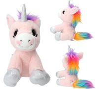 Depesche 12278 Ylvi - Peluche Licorne Rose, avec crinière Arc-en-Ciel, Peluche d'environ 21 cm avec Paillettes et détails argentés
