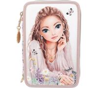 Depesche 13302 TOPModel Summer Feeling - Trousse à Crayons Triple Rose avec Motif TOPModel et Fleurs, avec Crayons de Couleur, règle, Ciseaux et Bien Plus Encore