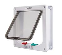 Depets Medium Chatière Porte avec serrure à 4 voies (extérieur de taille 191 x 198 cm) magnétique pour animal domestique kit de porte Blanc résistant aux intempéries Porte Chat pour chats et Doggy