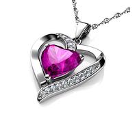 DEPHINI Cœur Rose Collier Argent 925 Pendentif en forme de cœur avec zircons blancs et rose Pierre porte-bonheur ornés de cristal de pour femme, argent sterling Chaîne de 45,7 cm
