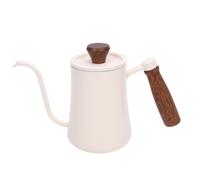 Depisuta Café à Col en Bouilloire, 600 Ml Bafé à Main en Acier Inoxydable avec une Longue Bouffée étroite et Poignée en Bois, pour le Camping à Domicile Verser sur le café Goutte (WHITE)