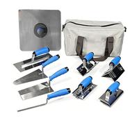 Depisuta Ensemble de 10 outils à main pour maçonnerie, comprenant une truelle à béton avec poignées antidérapantes en TPR, un bac et un sac de rangement portable.