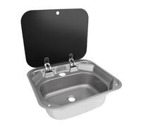 Depisuta Évier pour VR, Rectangle Basin de Lavage à Main de Cuisine en Acier Inoxydable avec Couvercle en Verre trempé dans des Puits de Bar à Bol Simple pour la Remorque Caravan