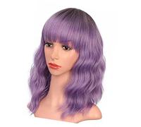 Depisuta Fausse Curly Perruque à Cheveux Ondulés Bouclés Doux Respirant avec un Coup pour une Femme - à la Mode à Plusieurs Usages pour la Vie Quotidienne (PURPLE)