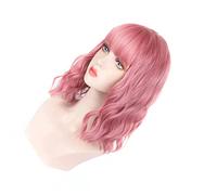 Depisuta Fausse Curly Perruque à Cheveux Ondulés Bouclés Doux Respirant avec un Coup pour une Femme - à la Mode à Plusieurs Usages pour la Vie Quotidienne (rose clair)