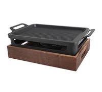 Depisuta Grill de Barbecue Portable, Petite Poêle de Style Japonais, Kit de Gril D'intérieur sans Fumée avec Poêle Antiadhésive, Base en Bois et Tasse à Alcool pour Le Camping et la Cour