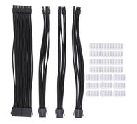 Depisuta Kit D'extension de Câble d'alimentation, Câbles Gainés en Nylon tressé de 30 Cm de Long avec Peignes, Câble D'extension d'alimentation pour Carte Mère et Carte Graphique, 24 (Black)