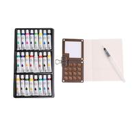 Depisuta Mini coffret de peinture aquarelle, kit de peinture portable avec palette en bois à 15 cases, 24 couleurs d'aquarelle, carnet de croquis et pinceau à réservoir d'eau (noix 2)