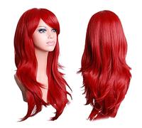 Depisuta Perruque de Cheveux Bouclés de Style Long ondulé Rouge, Filet à Cheveux Doux et Confortable pour Femme, Perruque Rouge Universelle pour le Cosplay D'Halloween