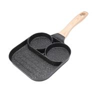 Depisuta Poêle à œufs Antiadhésive, Poêle à œufs Divisée en Alliage D'aluminium, de Petit-déjeuner, à au Plat avec Manche en Bois pour Cuisinière à Gaz, Table de Cuisson à (3 trous)