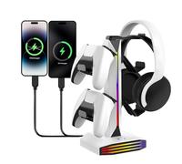 Depisuta Support de Casque et Contrôleur RVB, Organisateur de Jeu à Double Usage avec 9 Modes D'éclairage et 2 Ports USB, Organisateurs de Jeu et Accessoires de Stockage