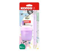 Deposito Ensemble de papeterie - 2 crayons HB style Grafitos avec gomme, taille-crayon double avec récipient et gomme pastel, crayons triangulaires ergonomiques - Couleurs pastel assorties (vert