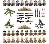 DePro 1 kit de figurines soldats d'action, soldats, 30 mini figurines militaires, comprend un mortier x 2 mitrailleuses, 1 plaque de fond, 20 sacs de sable x 20 parfaits pour les amateurs d'histoire