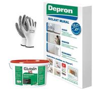 DEPRON Panneaux isolants 12 mm (125 × 80 cm) - Pack 10 m² + Colle Glutolin 8 kg | Isolation thermique et acoustique pour murs et plafonds