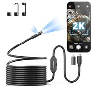 DEPSTECH 2K Camera Endoscopique Smartphone : Endoscope Camera QHD 2560P à Double Objectif, Câble Flexible de 5 m pour iPhone et Android, Outil Industriel Idéal pour Canalisations, HVAC, Plomberie Auto