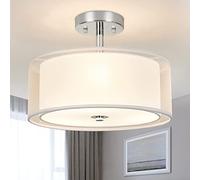 Depuley Depuly Luminaire de plafonnier moderne à 3 lumières, lumière de tambour de 12,6 "avec Double abat-jour en tissu, plafonniers chromés brossés pour salon salle à manger chambre à coucher