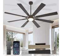Depuley Grands ventilateurs de plafond avec éclairage: Ventilateur de plafond extérieur 72 pouces à 8 pales avec commande via application mobile - Éclairage Big Fan noir à intensité variable