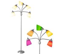 Depuley Lampadaire de lecture 5 lumières, lampe sur pied LED avec 5 abat-jour colorés, lampadaire multi-lumière avec col de cygne ajustable pour le salon, la chambre, argent, base E26