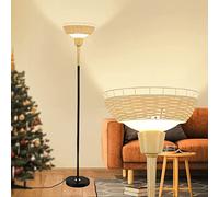 Depuley LED Lampadaire Chambre Design Moderne en Rotin&Verre, Lampe sur Pied Salon Moderne en Métal Noir, pour Salon Bureau, Hauteur de 175cm-Ampoules E27 NON Fournies