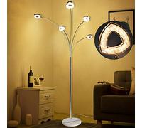 Depuley LED Lampadaire sur Pied de 5 Têtes 330°Lumière Réglable&Flexible en Métal Argent, Lampadaire de Lecture 175CM Basculer l'interrupteur, Chaud 3000K, 1600LM, 5 * 4W pour Salon, Bureau, Chambre