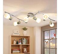 Depuley Plafonnier 6 spots orientables pour salon avec culot E14 (ampoule non incluse) - Plafonnier LED moderne blanc chaud - Bras de 100 cm - Pour bureau, salle à manger, chambre à coucher, studio