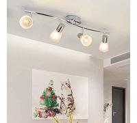 Depuley Plafonnier avec 4 ampoules orientables - Spot LED blanc chaud avec douille E14 (ampoule non incluse) - Bras réglable - Abat-jour en verre pour spot mural, salon, chambre à coucher, studio
