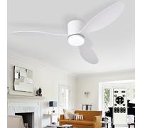 Depuley Ventilateur de plafond encastré : ventilateurs de plafond blancs de 52 pouces avec éclairage pour chambre à coucher - ventilateur à profil bas avec télécommande et pales blanches réversibles