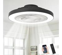 Depuley Ventilateur de plafond encastré: Ventilateurs de plafond discrets de 20 pouces pour chambre à coucher avec éclairage - Application et télécommande Ventilateur sans pales noir pour cuisine