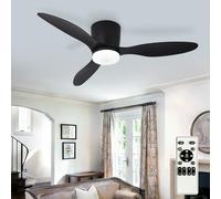 Depuley Ventilateur de plafond encastré : ventilateurs de plafond noirs de 42 pouces avec éclairage pour chambre à coucher - ventilateur à profil bas avec télécommande et pales noires réversibles