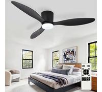 Depuley Ventilateur de plafond encastré : ventilateurs de plafond noirs de 52 pouces avec éclairage pour chambre à coucher - ventilateur à profil bas avec télécommande et pales noires réversibles