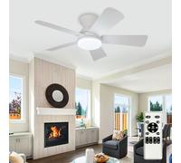 Depuley Ventilateur de plafond moderne avec lumière : Petit ventilateur de 35 pouces blanc - Ventilateur de plafond à gradation avec télécommande 5 pales blanches réversibles 6 vitesses minuterie