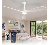 Depuley Ventilateur de plafond silencieux avec éclairage : Lampe LED avec ventilateur pour jardin terrasse - 132CM Grand ventilateur de plafond avec lumière et APP pour salon restaurant bureau, Blanc