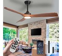 Depuley Ventilateur de plafond silencieux avec éclairage pour l'extérieur : Lampe LED avec ventilateur pour le jardin - 132CM Grand ventilateur de plafond avec lumière et APP pour le salon, brun