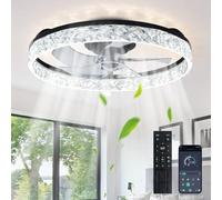 Depuley Ventilateurs de plafond avec lumières et télécommande : Ventilateur de plafond 20 pouces Low Profile avec 6 vitesses - 3000-6500K Dimmable Led Fandelier pour chambre et salon - Noir