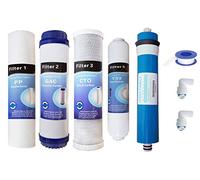 Depuragua - Kit Membrane + 4 Filtres pour Osmoseur Inverse 50 GPD | Filtre Osmoseur 5 Etape | Osmoseur Aquarium | Filtre Membrane | Filtre Osmose, 5 Unités (Lot de 1), Charbon Actif