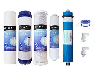 Depuragua - Kit Membrane + 4 Filtres pour Osmoseur Inverse 50 GPD | Filtre Osmoseur 5 Etape | Osmoseur Aquarium | Filtre Membrane | Filtre Osmose, 5 Unités (Lot de 1), Charbon Actif