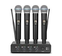 Depusheng R4 Micro sans Fil Karaoke UHF Corps en métal Professionnel 4 canaux système de Microphone Portable sans Fil, adapté à la Maison KTV, église, Performance