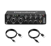 Depusheng RX2 USB interface audio ordinateur enregistrement carte son mélangeur audio, interface audio pour home studio, peut connecter un microphone à condensateur 48V, enregistrement de guitare