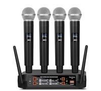 Depusheng Système de microphone sans fil, microphone sans fil à 4 canaux, microphone à fréquence fixe sans fil avec 4 microphones à main dynamiques, portée de 50 m, microphones pour chant, église