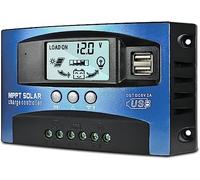 Depvko Contrôleur de charge solaire MPPT 100 A, régulateur intelligent de batterie du panneau solaire 12 V/24 V avec double port USB, écran LCD et minuterie, réglage marche/arrêt des heures