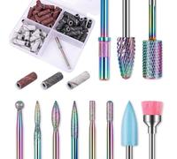 Depvko Lot de 10 carbure forets à ongles: foret à cuticules professionnel pour ponceuse à ongles Efile avec 75 bandes abrasives (#80#120#180)& mandrin, outil de retrait d'ongles en gel acrylique