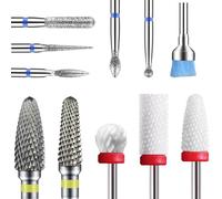Depvko Lot de 11 embouts de ponceuse à ongles Professionnelles, 2 forets en carbure tungstène + 3 embouts de forage à ongles en céramique + 5 embouts diamant + 1 brosse, 3/32'' embout ponceuse ongle
