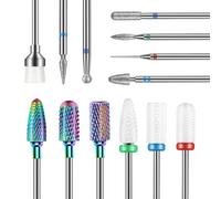Depvko Lot de 13 embouts de ponceuse à ongles, 3/32", embouts professionnels pour ponceuse à ongles Nail Tech, carbure de tungstène, diamant céramique, embouts pour enlever les cuticules avec brosse