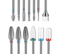 Depvko Lot de 13 forets à ongles, 3 pièces en carbure de tungstène + 3 pièces Efile en céramique + 6 diamants + 1 brosse, 0,2 cm pour manucure, pédicure, salon à domicile